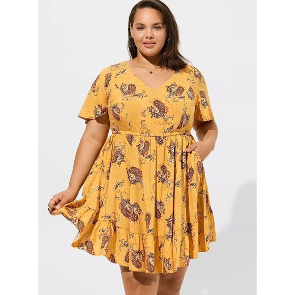 Torrid Floral Challis Flutter Sleeve Lace Back Dress Womens Size 2X Boho Prairie - Picture 11 of 11